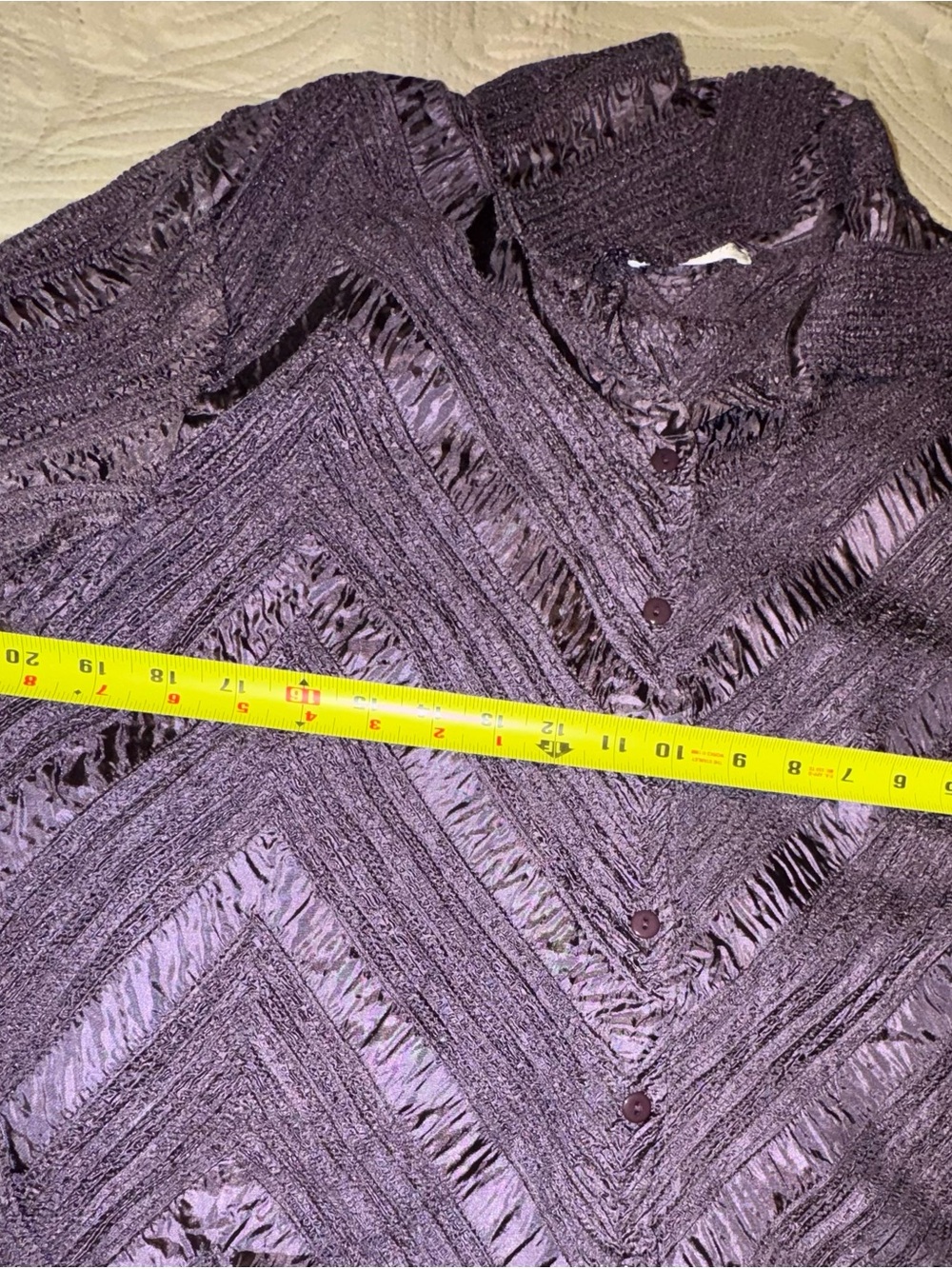 Button-Front Textured Chevron Blouse Jacket - Purple by BT Batier - Picture 5 of 6